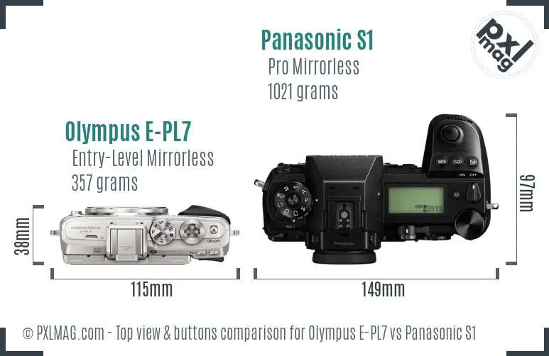 Olympus E-PL7 vs Panasonic S1 top view buttons comparison