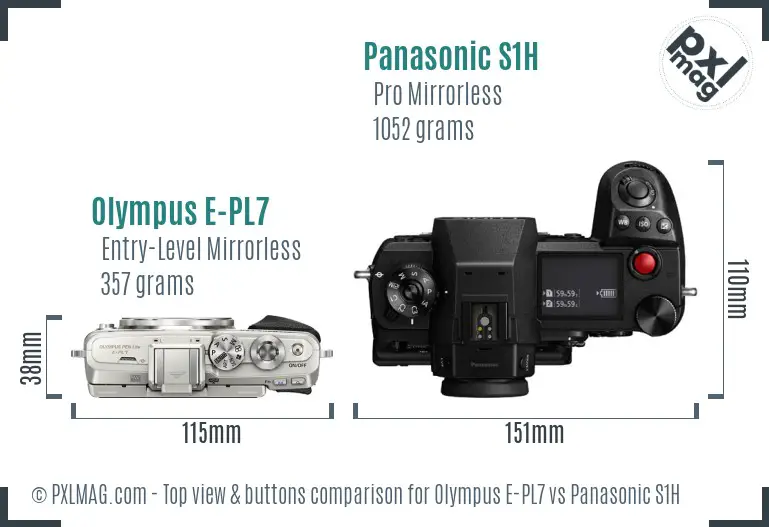 Olympus E-PL7 vs Panasonic S1H top view buttons comparison