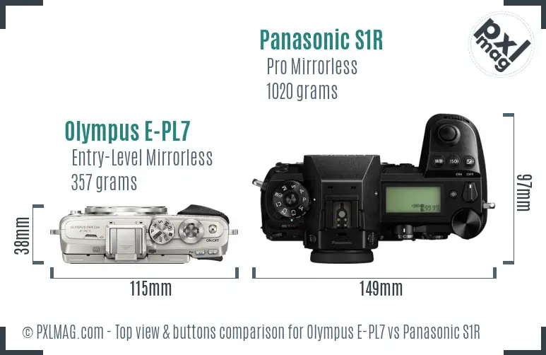 Olympus E-PL7 vs Panasonic S1R top view buttons comparison
