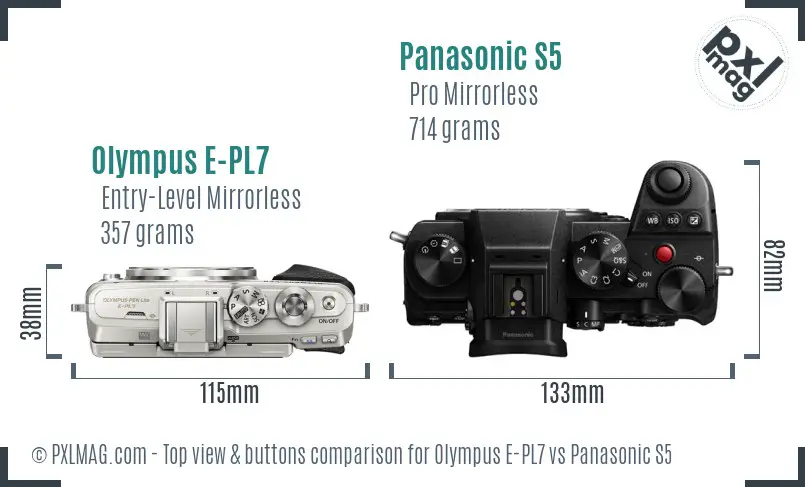 Olympus E-PL7 vs Panasonic S5 top view buttons comparison
