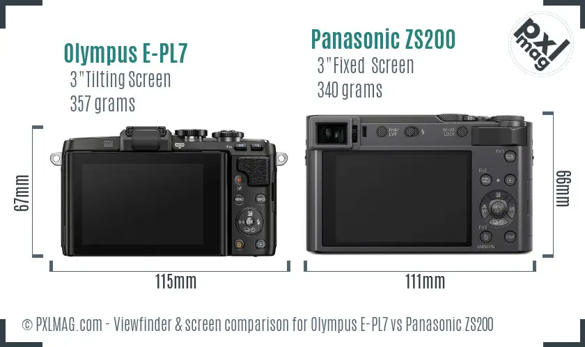 Olympus E-PL7 vs Panasonic ZS200 Screen and Viewfinder comparison