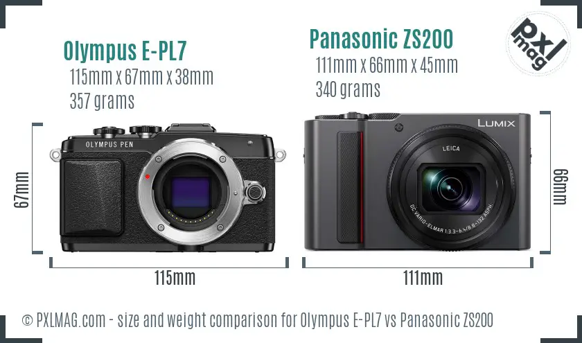 Olympus E-PL7 vs Panasonic ZS200 size comparison