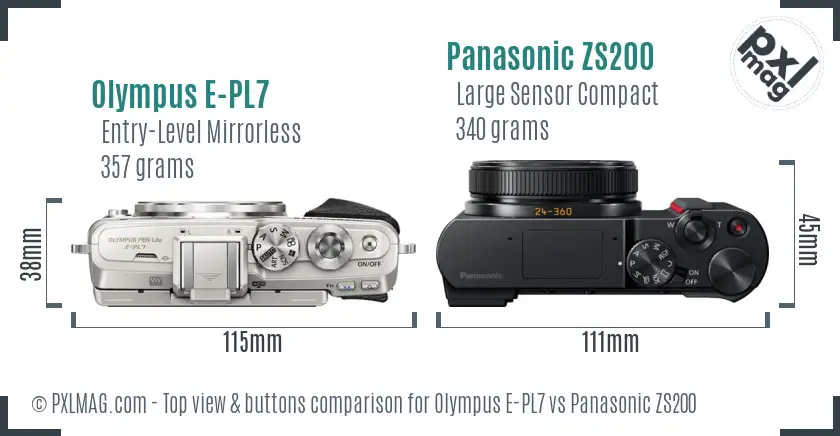 Olympus E-PL7 vs Panasonic ZS200 top view buttons comparison