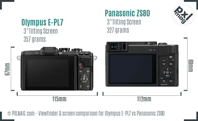 Olympus E-PL7 vs Panasonic ZS80 Screen and Viewfinder comparison