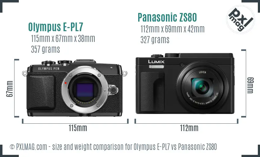 Olympus E-PL7 vs Panasonic ZS80 size comparison
