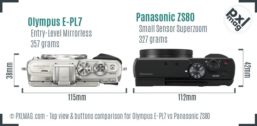 Olympus E-PL7 vs Panasonic ZS80 top view buttons comparison