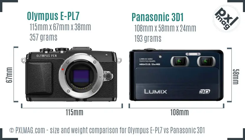 Olympus E-PL7 vs Panasonic 3D1 size comparison