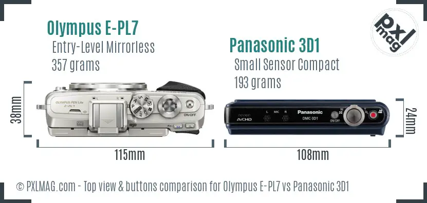 Olympus E-PL7 vs Panasonic 3D1 top view buttons comparison