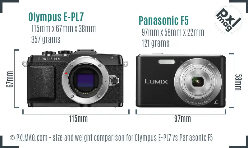 Olympus E-PL7 vs Panasonic F5 size comparison