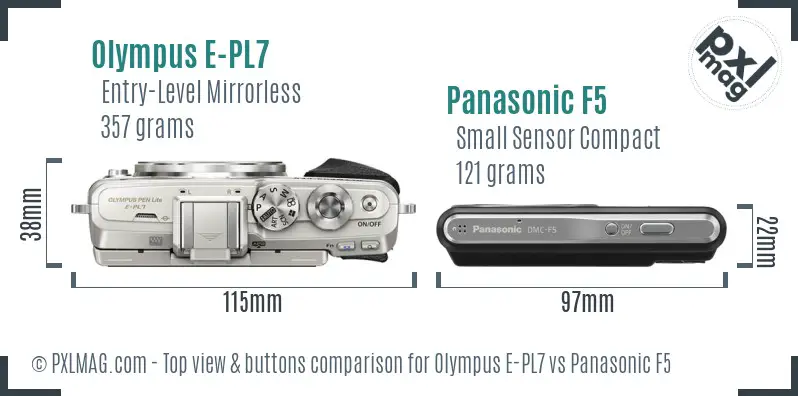 Olympus E-PL7 vs Panasonic F5 top view buttons comparison