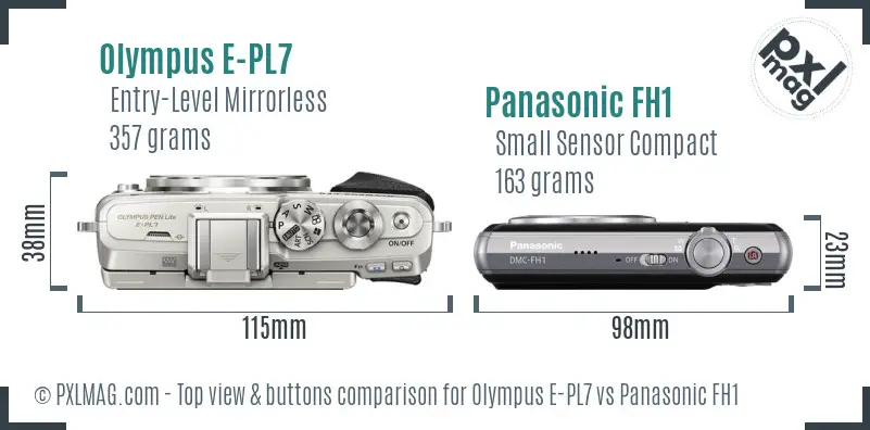 Olympus E-PL7 vs Panasonic FH1 top view buttons comparison