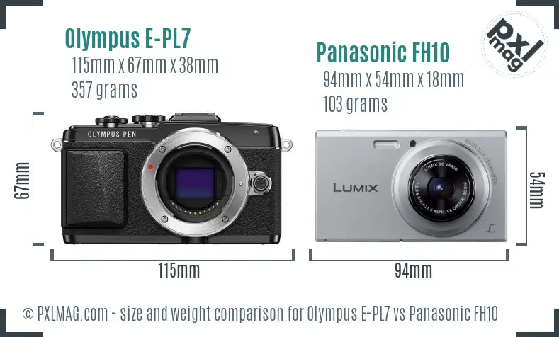 Olympus E-PL7 vs Panasonic FH10 size comparison