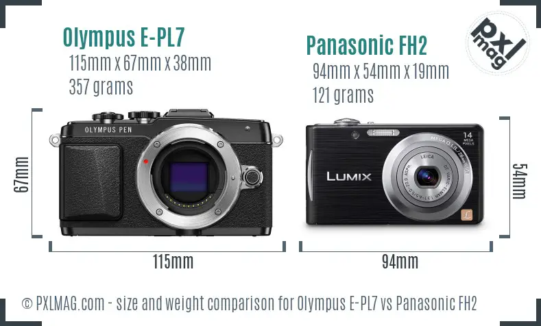 Olympus E-PL7 vs Panasonic FH2 size comparison