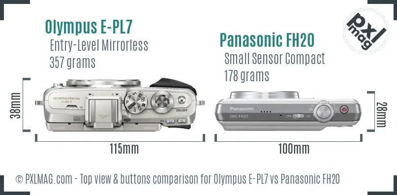 Olympus E-PL7 vs Panasonic FH20 top view buttons comparison