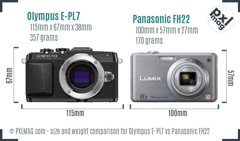 Olympus E-PL7 vs Panasonic FH22 size comparison