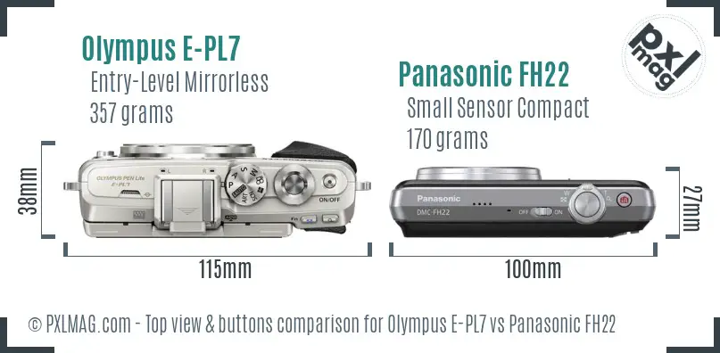 Olympus E-PL7 vs Panasonic FH22 top view buttons comparison