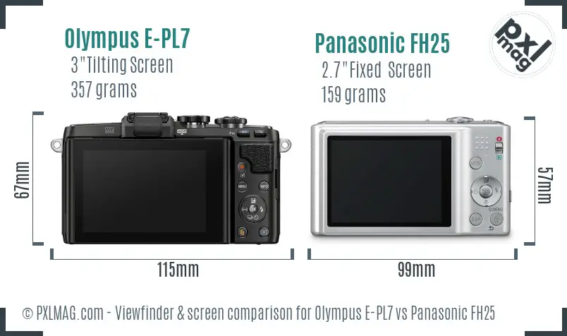 Olympus E-PL7 vs Panasonic FH25 Screen and Viewfinder comparison