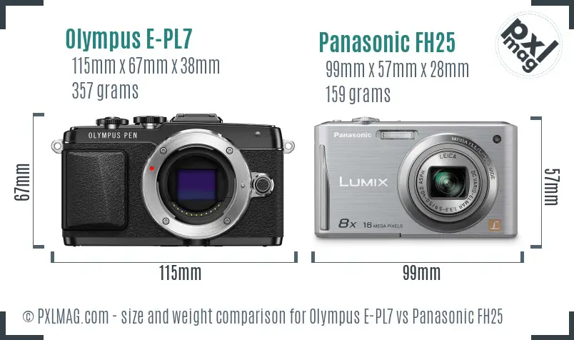 Olympus E-PL7 vs Panasonic FH25 size comparison