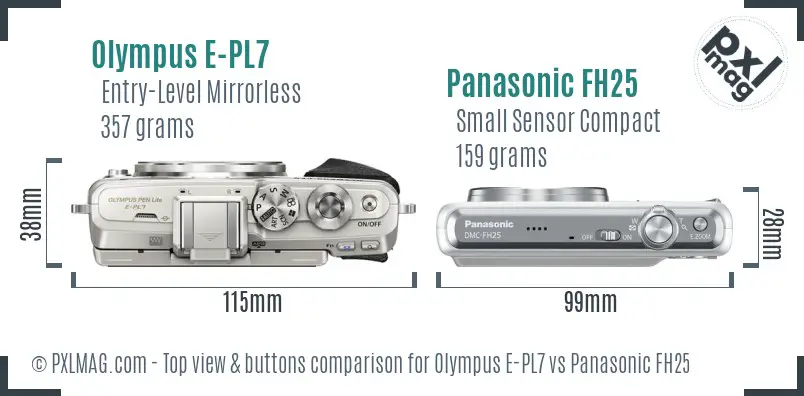 Olympus E-PL7 vs Panasonic FH25 top view buttons comparison