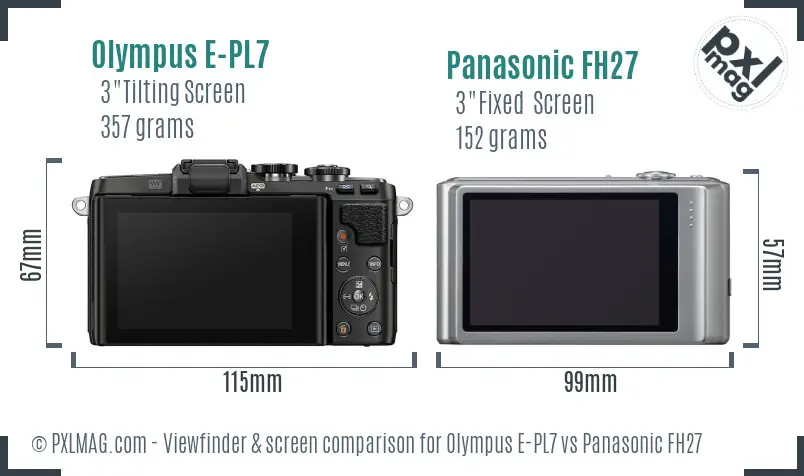 Olympus E-PL7 vs Panasonic FH27 Screen and Viewfinder comparison