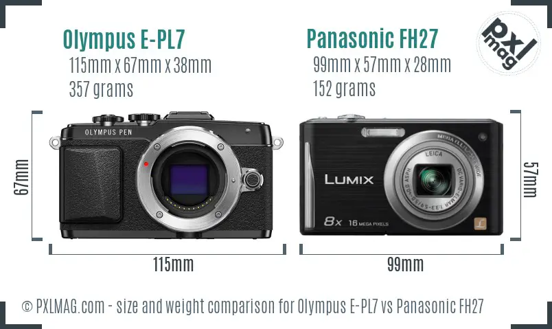 Olympus E-PL7 vs Panasonic FH27 size comparison