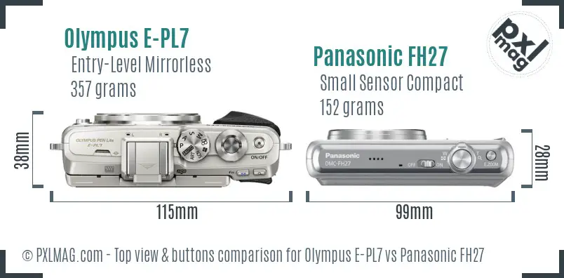 Olympus E-PL7 vs Panasonic FH27 top view buttons comparison
