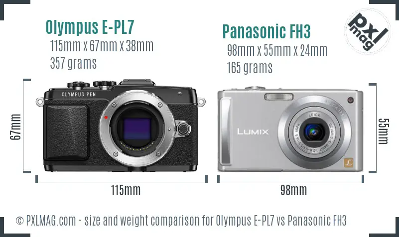 Olympus E-PL7 vs Panasonic FH3 size comparison