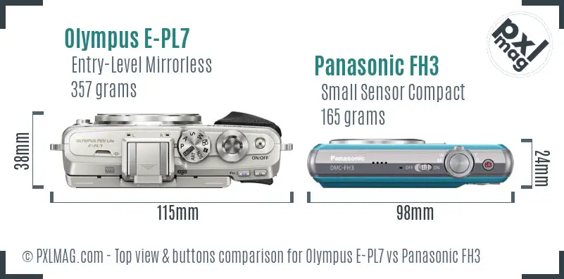 Olympus E-PL7 vs Panasonic FH3 top view buttons comparison