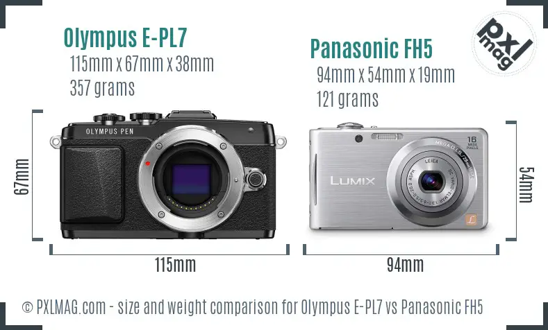 Olympus E-PL7 vs Panasonic FH5 size comparison