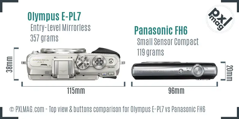 Olympus E-PL7 vs Panasonic FH6 top view buttons comparison