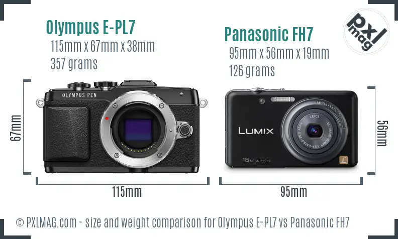 Olympus E-PL7 vs Panasonic FH7 size comparison