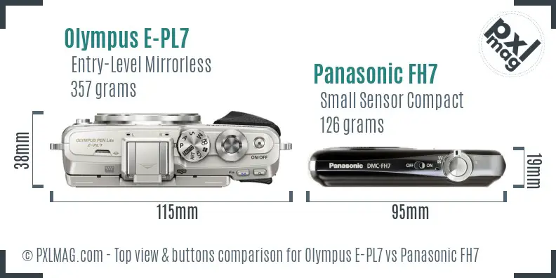 Olympus E-PL7 vs Panasonic FH7 top view buttons comparison