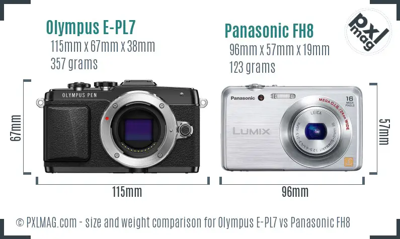 Olympus E-PL7 vs Panasonic FH8 size comparison