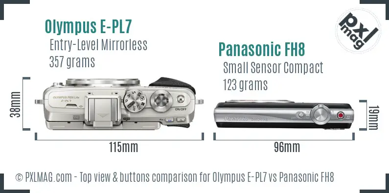 Olympus E-PL7 vs Panasonic FH8 top view buttons comparison