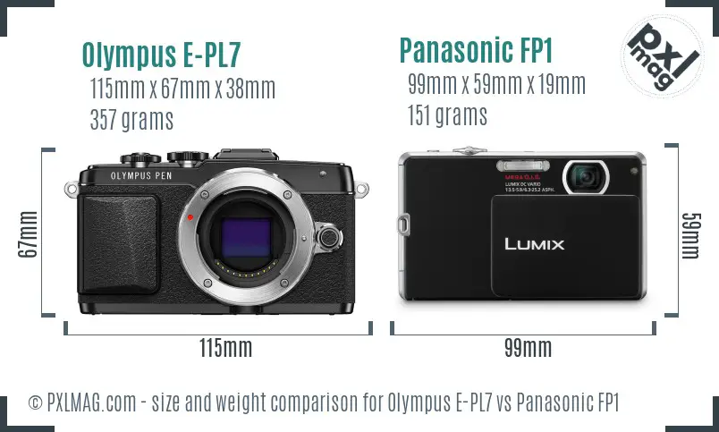 Olympus E-PL7 vs Panasonic FP1 size comparison