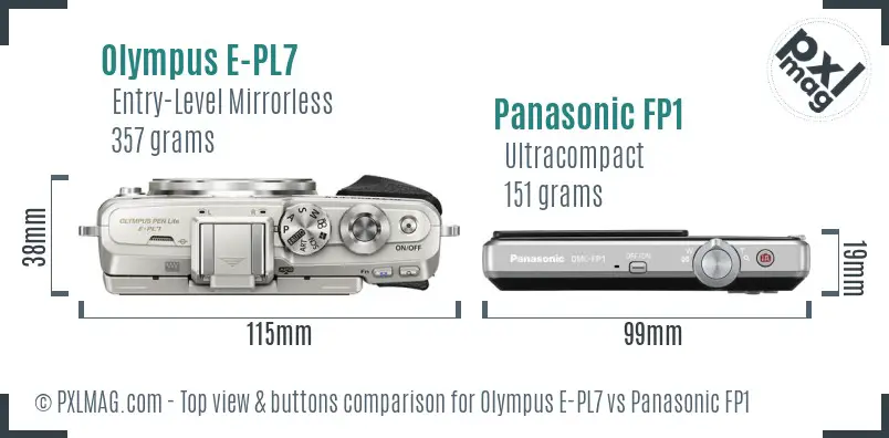 Olympus E-PL7 vs Panasonic FP1 top view buttons comparison