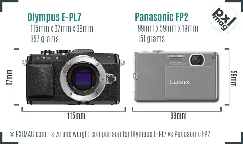 Olympus E-PL7 vs Panasonic FP2 size comparison