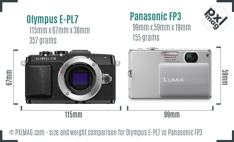 Olympus E-PL7 vs Panasonic FP3 size comparison