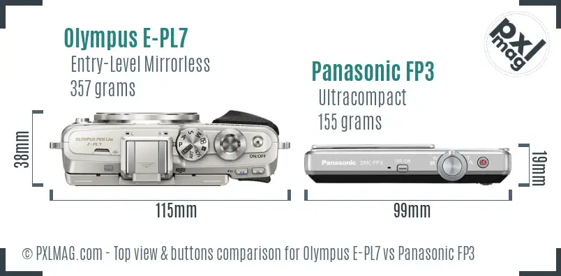 Olympus E-PL7 vs Panasonic FP3 top view buttons comparison