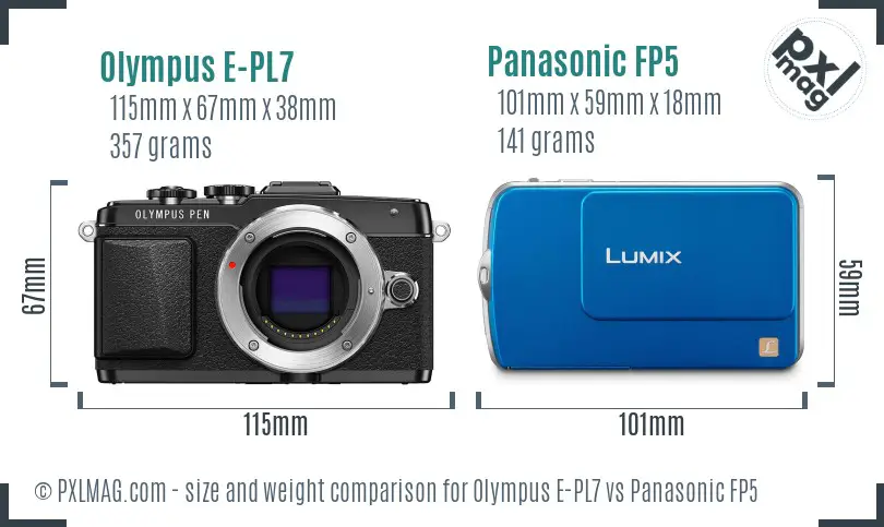 Olympus E-PL7 vs Panasonic FP5 size comparison