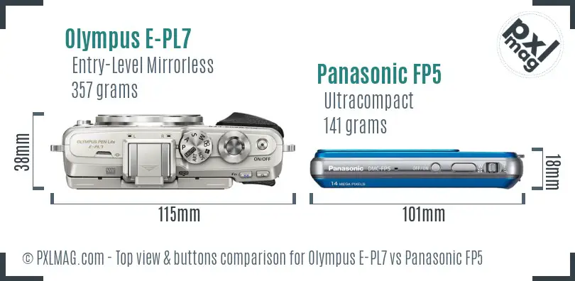 Olympus E-PL7 vs Panasonic FP5 top view buttons comparison
