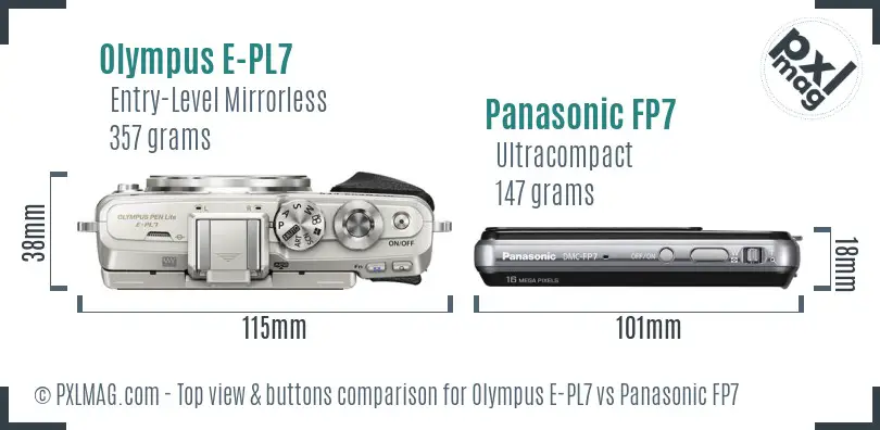 Olympus E-PL7 vs Panasonic FP7 top view buttons comparison