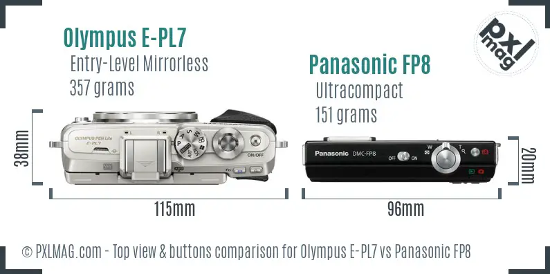 Olympus E-PL7 vs Panasonic FP8 top view buttons comparison