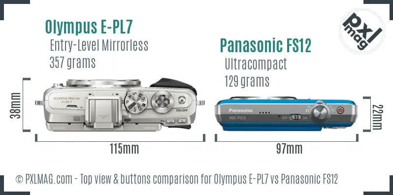Olympus E-PL7 vs Panasonic FS12 top view buttons comparison