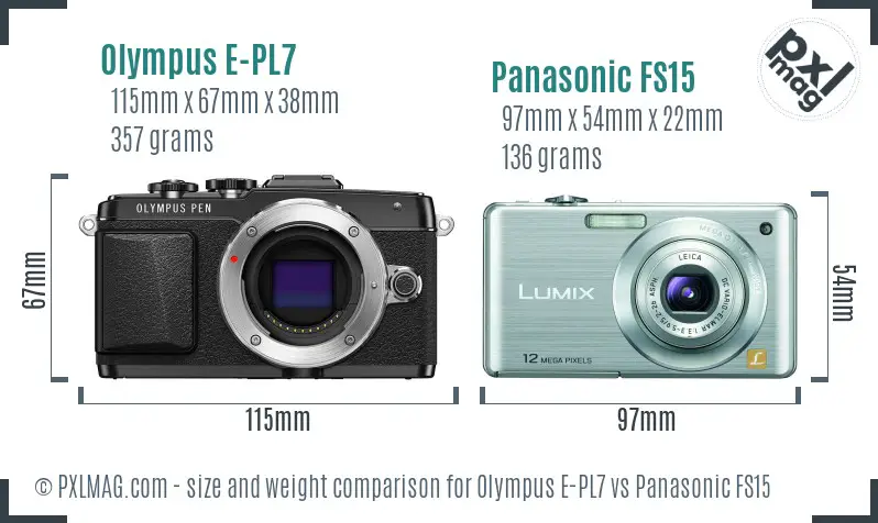 Olympus E-PL7 vs Panasonic FS15 size comparison