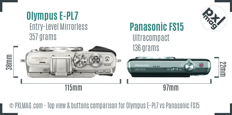 Olympus E-PL7 vs Panasonic FS15 top view buttons comparison