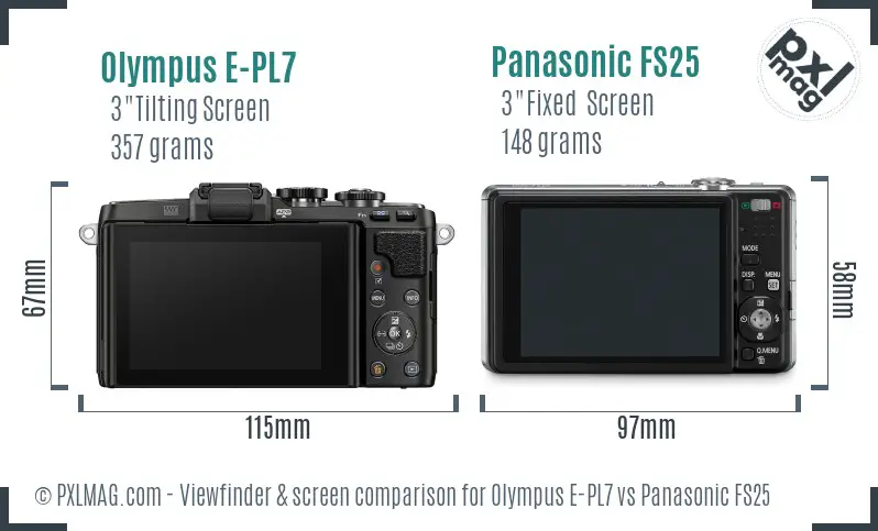 Olympus E-PL7 vs Panasonic FS25 Screen and Viewfinder comparison