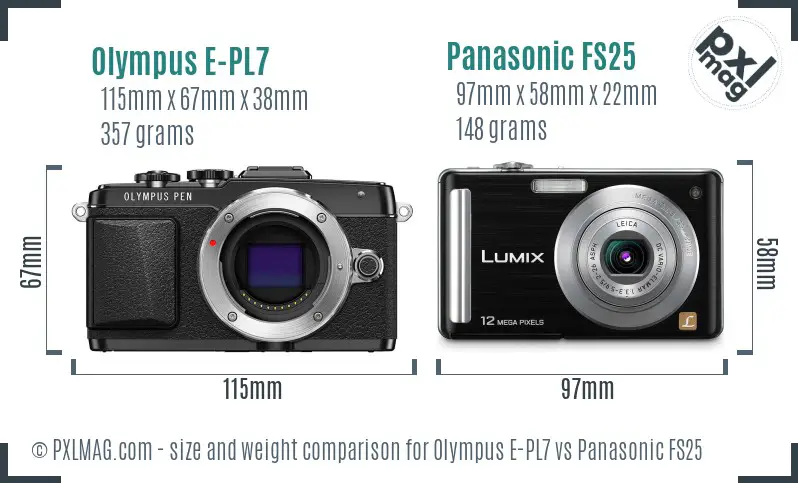 Olympus E-PL7 vs Panasonic FS25 size comparison