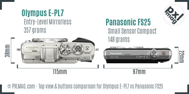 Olympus E-PL7 vs Panasonic FS25 top view buttons comparison