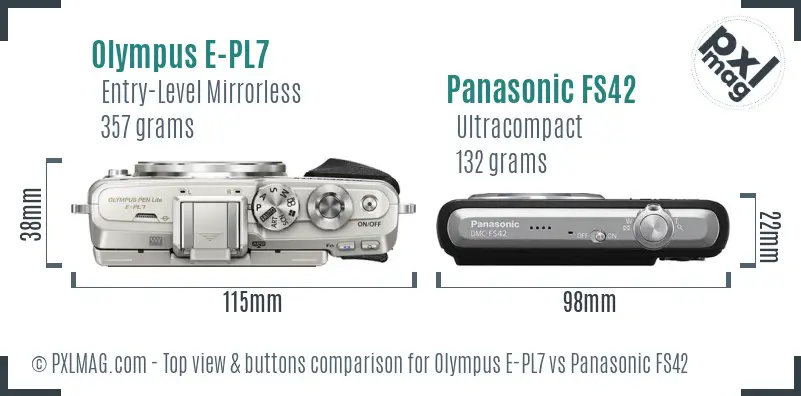 Olympus E-PL7 vs Panasonic FS42 top view buttons comparison